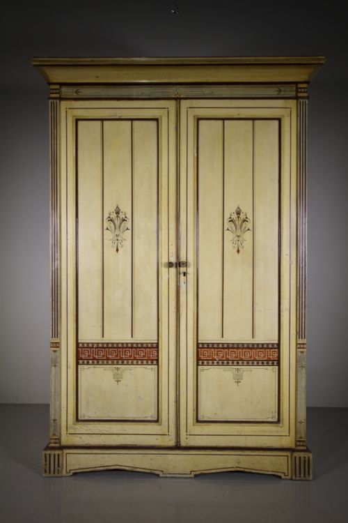 Superb Antique Painted Pine Linen Press Cupboard