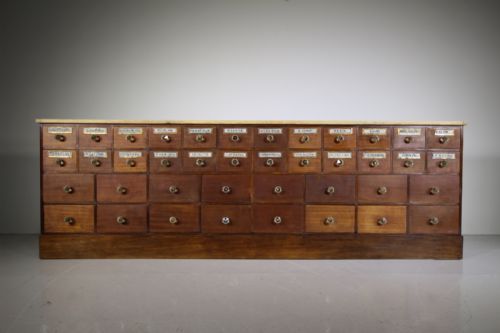 Large English Edwardian Antique Mahogany Apothecary Drawers