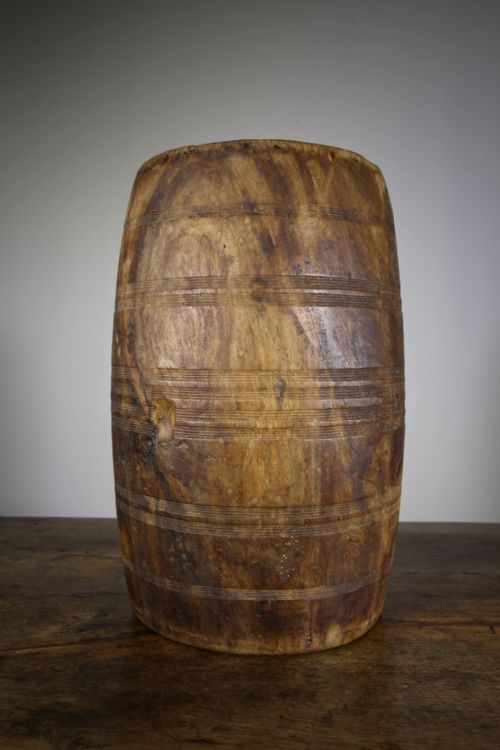 19th Century Antique Treen Barrel in One Piece of Timber
