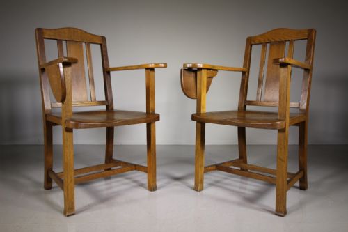 Pair Antique Oak Oxford University Army & Navy Scholars Chairs