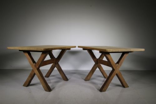 
Pair Heals Antique Oak X Frame Tavern Dining Tables
