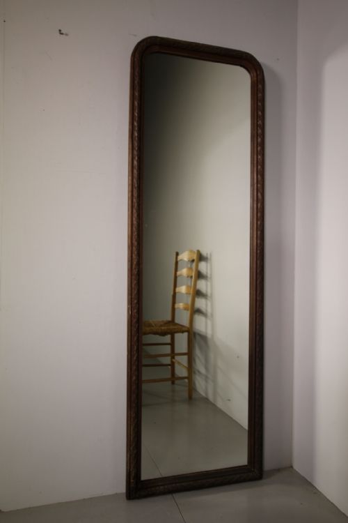 19th Century Antique Carved Oak Leaf Tall Mirror