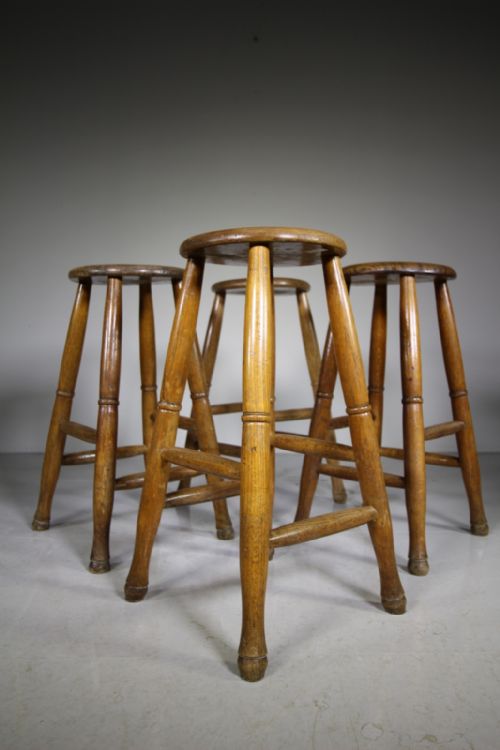 Set of Four Edwardian Antique Oak Tall Stools