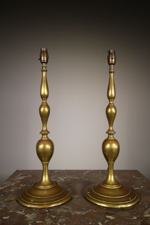 Pair of Large English 19th Century Antique Brass Table Lamps