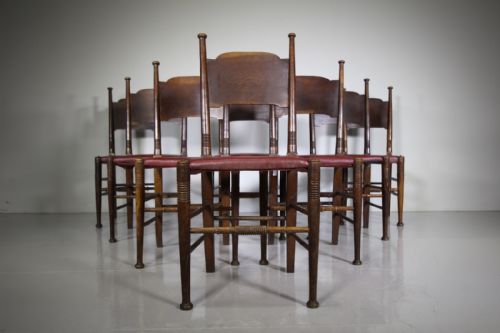 Set of Eight 19th Century William Birch Antique Oak Dining Chairs