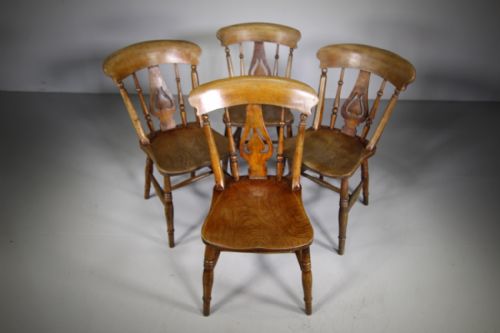 Set of Four 19th Century Antique Kitchen Dining Chairs
