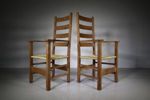 Pair of Heals Antique Oak Letchworth Dining Chairs