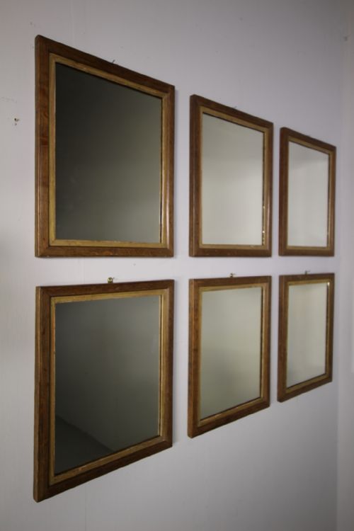 Set of Six English 19th Century Antique Oak Wall Mirrors