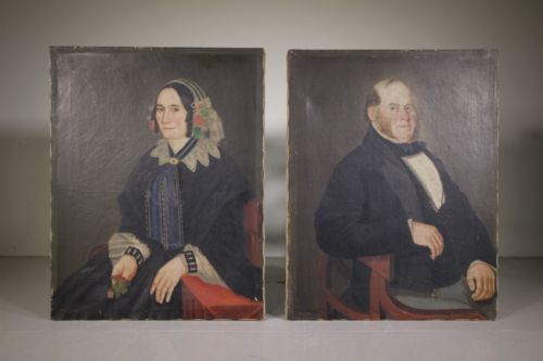 Large Pair of English 19th Century Antique Portrait Paintings in Oil