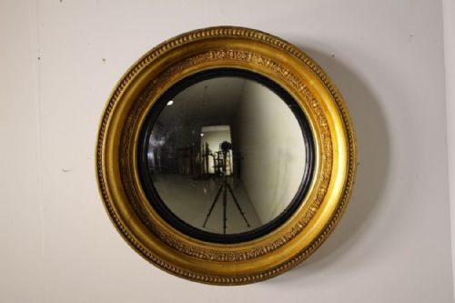 Large English Regency Antique Gilt Convex Mirror