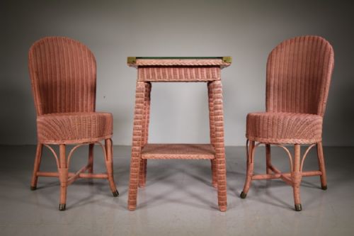 Pair Lloyd Loom 1920’S Chairs & Matching Table
