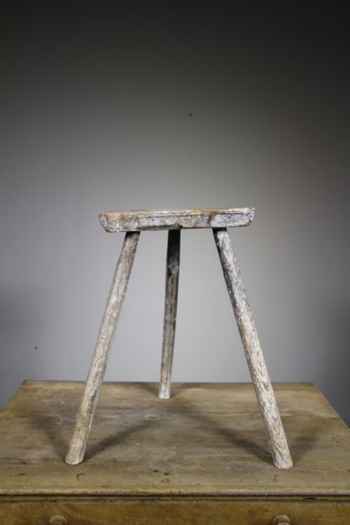 Georgian Antique Elm Cutlers Stool in Powdery Paint