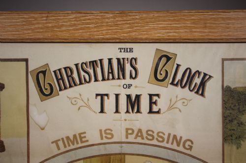 RARE FRAMED 19TH CENTURY ANTIQUE PAPER SIGN THE CHRISTIANS CLOCK OF TIME - ADDITIONAL PHOTO 2