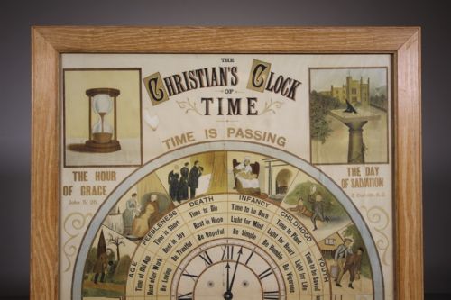 RARE FRAMED 19TH CENTURY ANTIQUE PAPER SIGN THE CHRISTIANS CLOCK OF TIME - ADDITIONAL PHOTO 5
