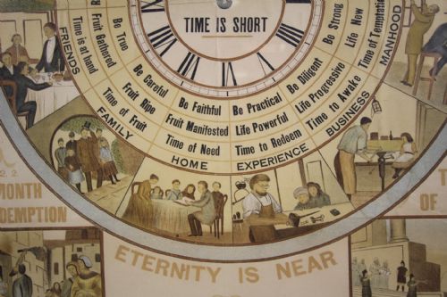 RARE FRAMED 19TH CENTURY ANTIQUE PAPER SIGN THE CHRISTIANS CLOCK OF TIME - ADDITIONAL PHOTO 8