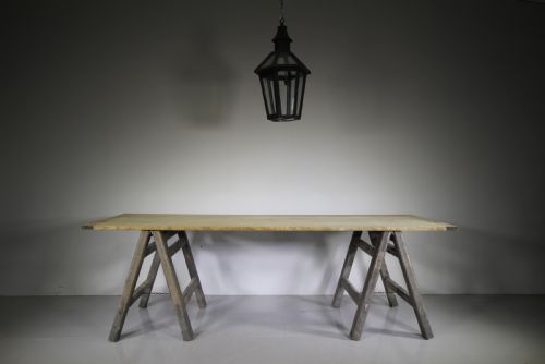 Fabulous Large English 19th Century Antique Painted Pine Trestle Table