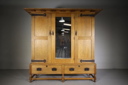 Superb Large Heals of London 19th Century Newlyn Oak Antique Wardrobe-splits Up.