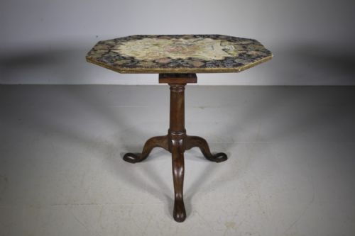 Beautiful 18th Century Antique Tripod Table with Original Needlework Top