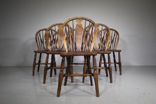 
Set of Six English 19th Century Antique Kitchen Dining Chairs