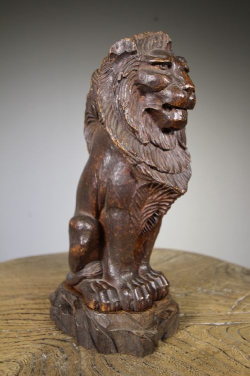 English 19th Century Carved Oak Antique Lion