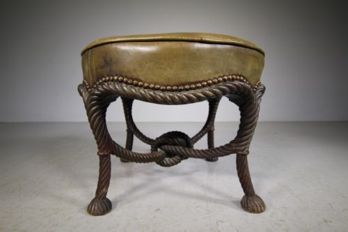 Fabulous Large 19th Century Antique Walnut Knotted Rope Stool
