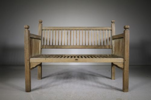 Heals of London Edwardian Antique Teak Garden Bench Seat