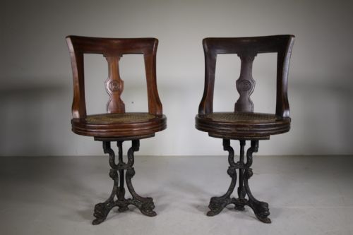 Pair of English Antique P & O Ships Revolving Chairs