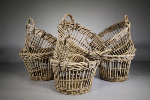 
Rare Survival of Six Large Antique Willow Potato Baskets