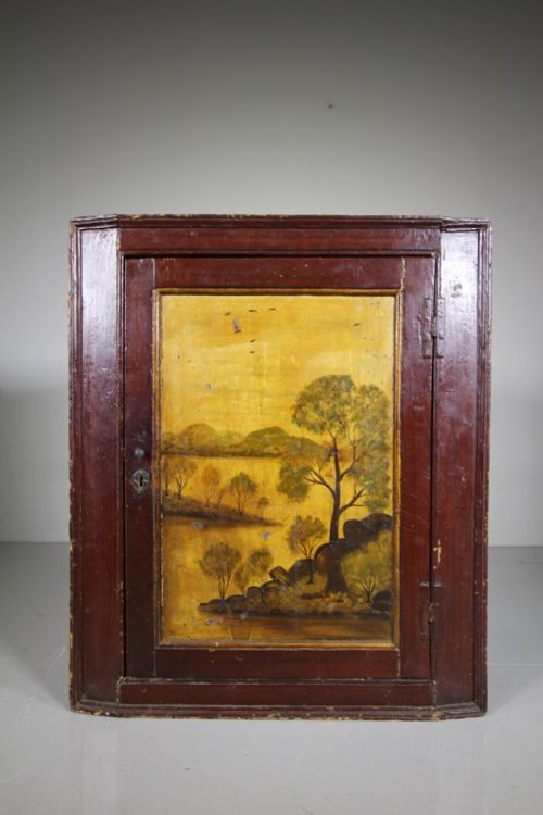 18th Century Original Painted Pine English Antique Wall Cupboard