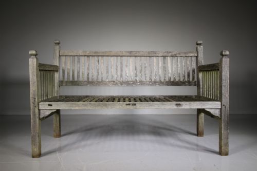 Heals of London Edwardian Antique Teak Garden Bench Seat