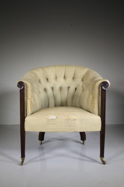 Ample English Antique Upholstered Armchair Stamped J.fell