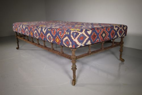 Large 19th Century Antique Iron & Upholstered Footstool