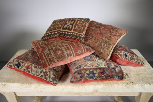 Collection of Six 19th Century Antique Carpet Cushions
