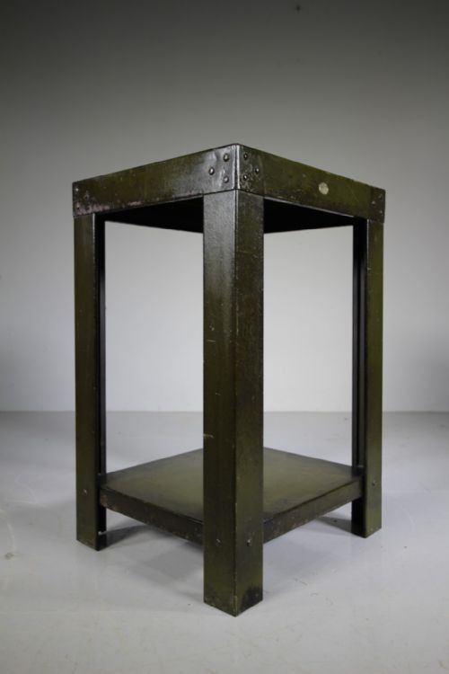 Edwardian Antique Metal Printers Side Table in Original Green Paint