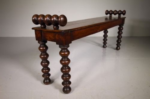English 19th Century Antique Oak Bobbin Window Seat