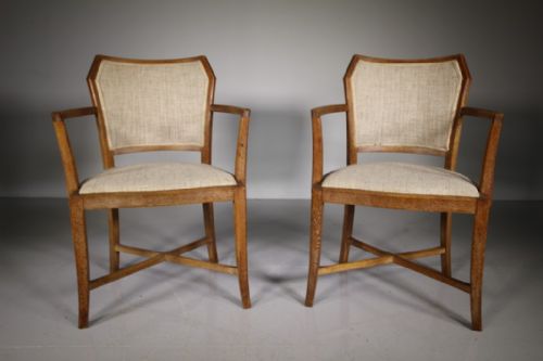 Rare Pair of Heals Antique Oak Open Armchairs