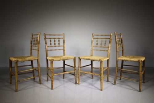 
Set of Four Regency Antique Simulated Bamboo Chairs in Original Paint