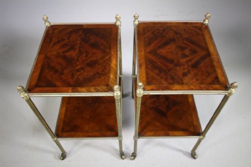 Pair of Quality 19th Century Antique Brass & Mahogany End / Side Tables