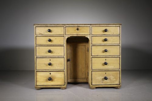 Regency English Original Painted Pine Antique Kneehole Desk