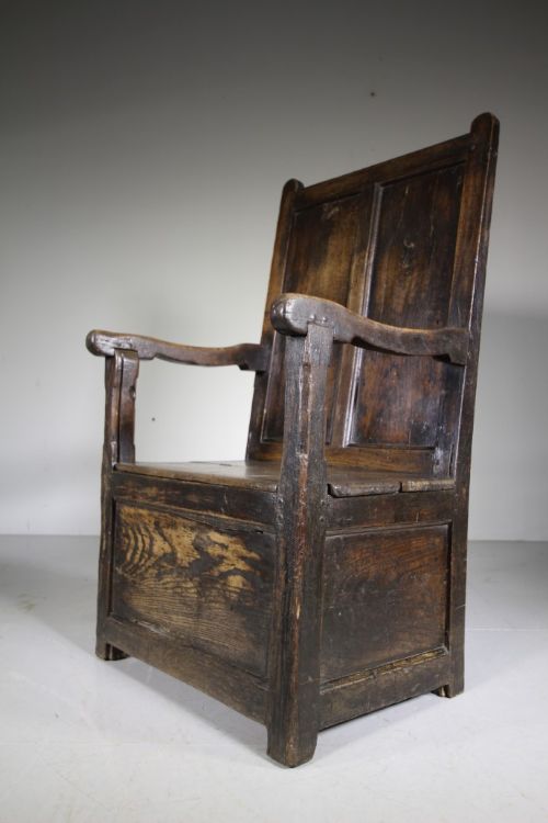 18th Century English Antique Oak Box Seat Chair
