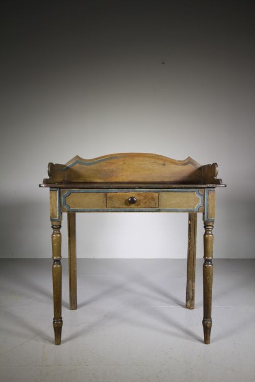 English Original Painted Pine Blue Antique Blue Line Side Table