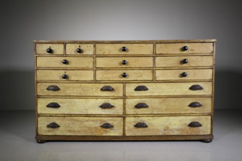 Original 19th Century Painted Pine Antique Bank of Drawers