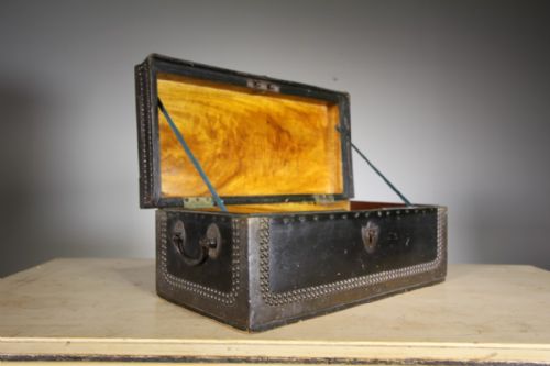 19th Century Antique Leather Covered Camphor Wood Trunk