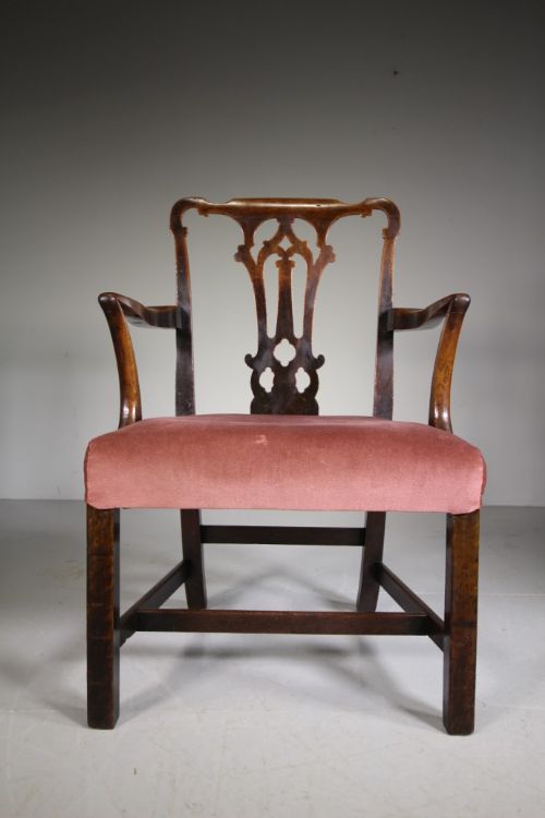 English 18th Century Antique Walnut Open Armchair