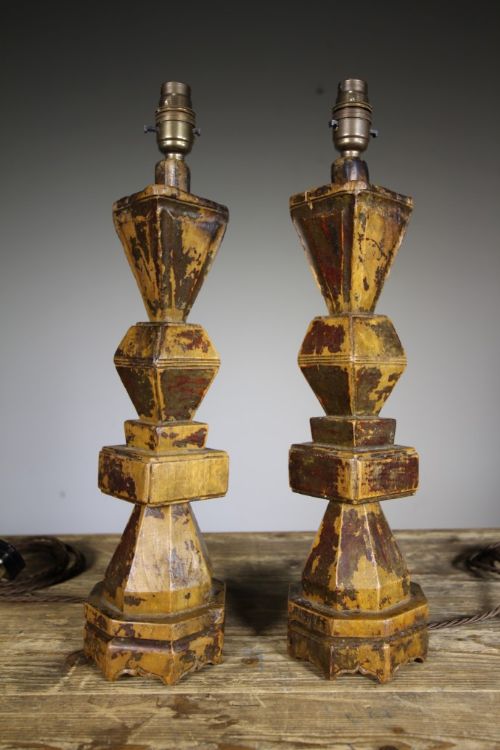 Pair of 18th Century Antique Geometric Table Lamps