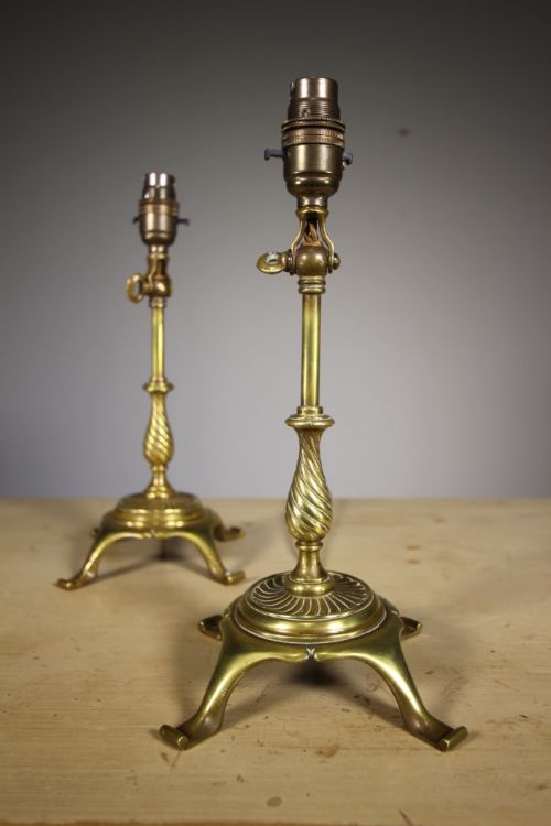 Pair of English Antique Brass Pullman Style Table Lamps