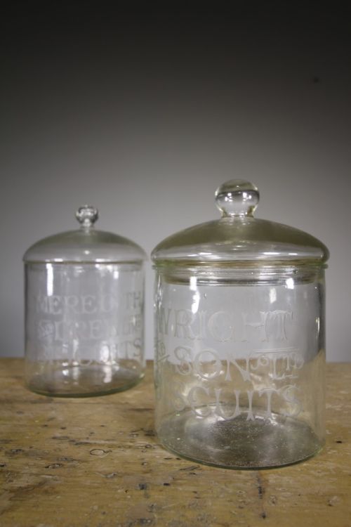 Pair of Edwardian Antique Glass Biscuit Jars