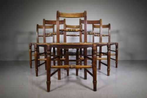 Set of Six English Antique Kitchen Dining Chairs
