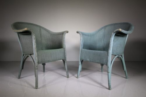 Pair of English 1940’S Blue Lloyd Loom Armchairs