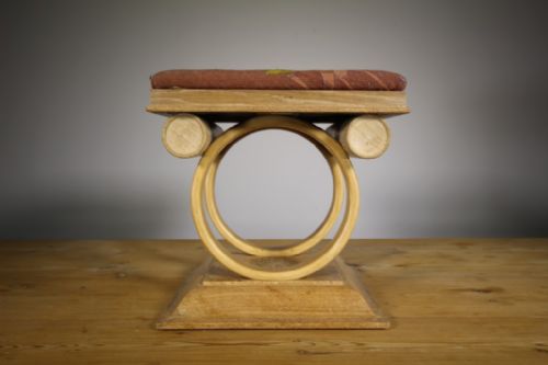English Art Deco Antique Oak Upholstered Stool